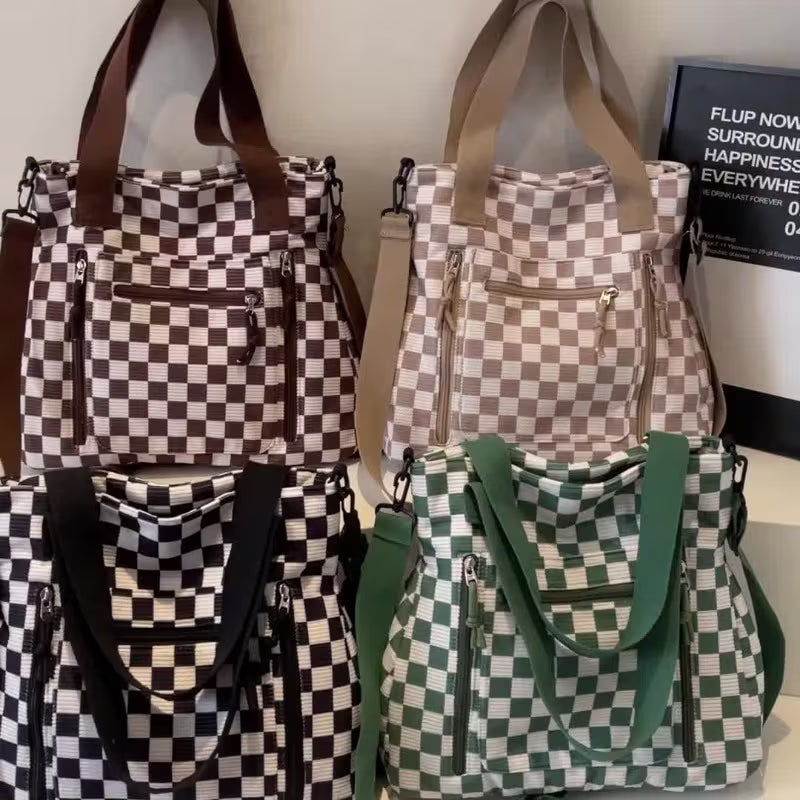 Checkered Crossbody Tote Bag - 4 Colors