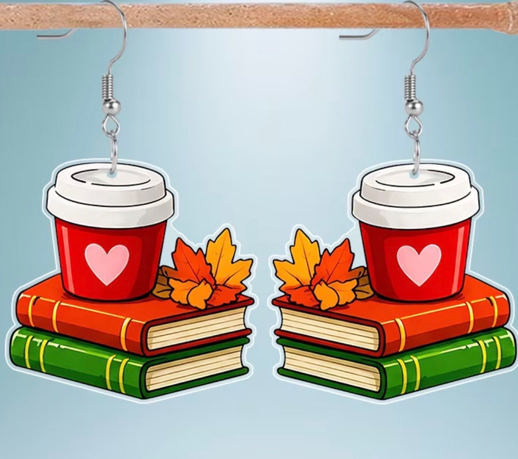 Coffee Book Stack Earrings