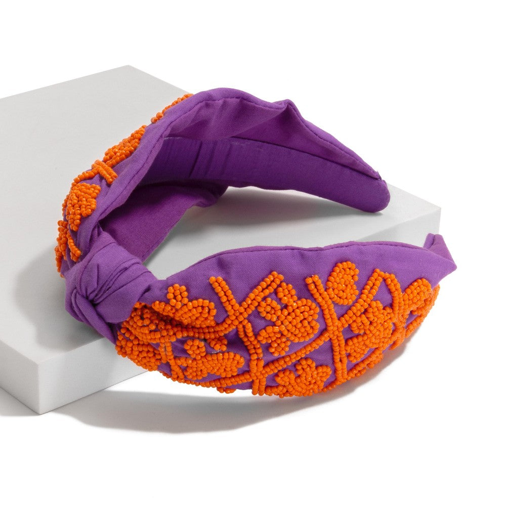 Game Day Seed Beaded Checkered Paw Print Knotted Headband