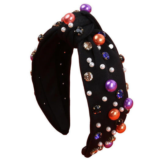 Knotted Headband With Rhinestone & Pearl Details - 3 Color Options!