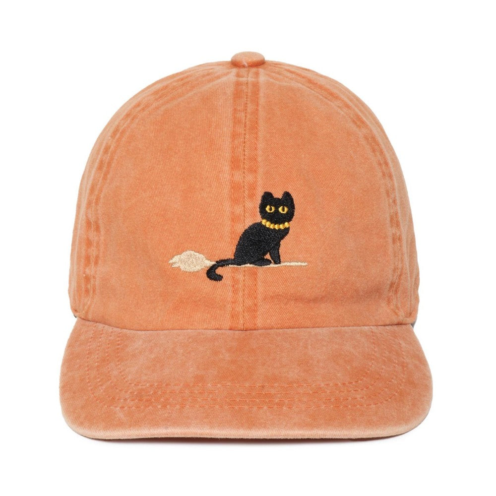 Black Cat On a Broom Embroidered Baseball Cap - 4 Color Options!