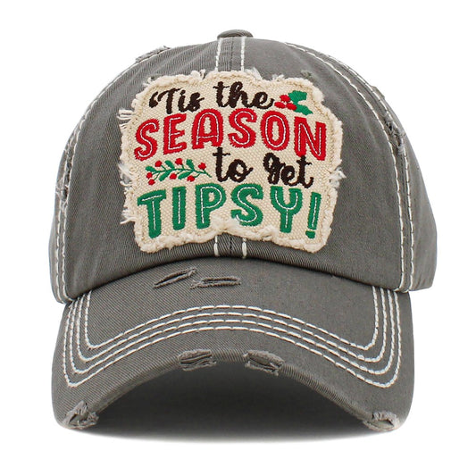 Vintage Distressed "Tis he Season to Get Tipsy" Embroidered Patch Baseball Cap