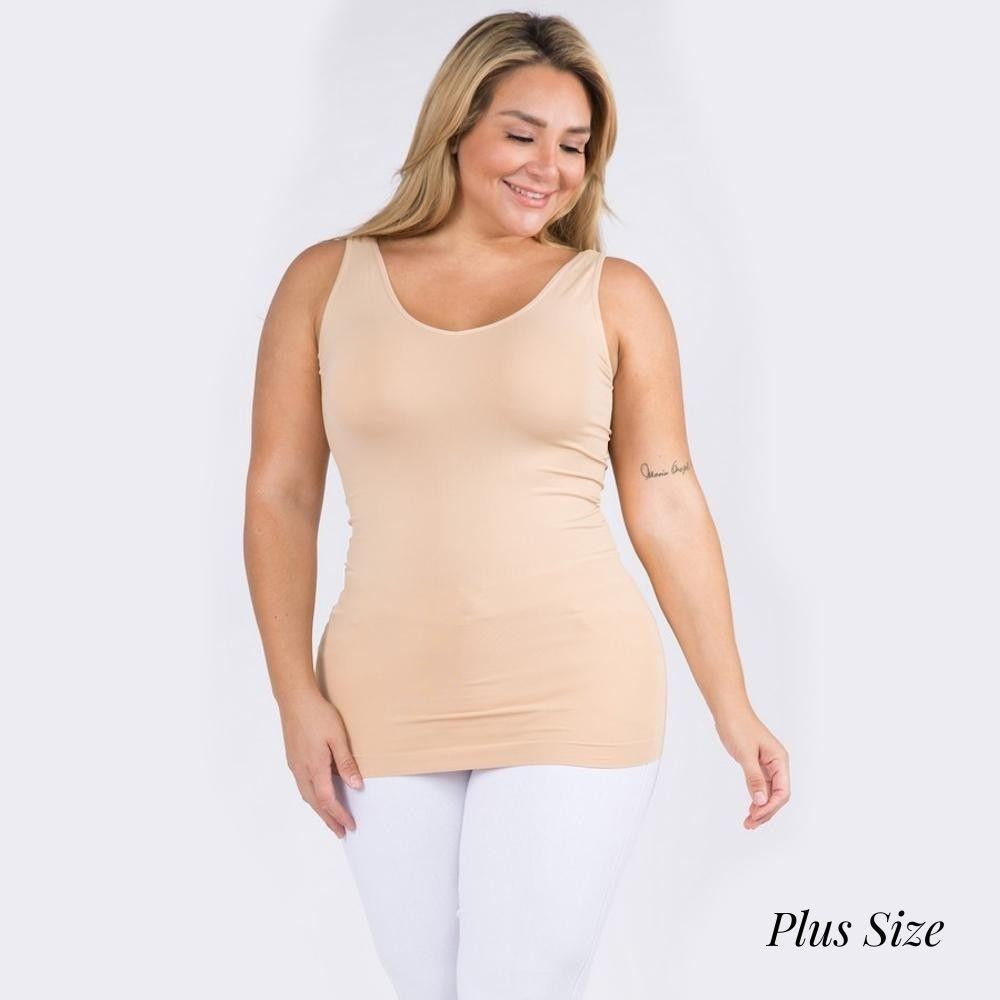 Plus Size Yelete V or U Neckline Reversible Seamless Tank - 40 Color Options!