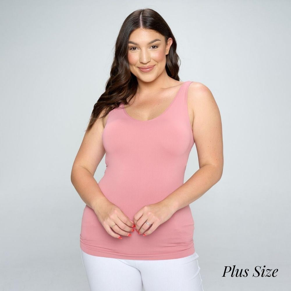 Plus Size Yelete V or U Neckline Reversible Seamless Tank - 40 Color Options!