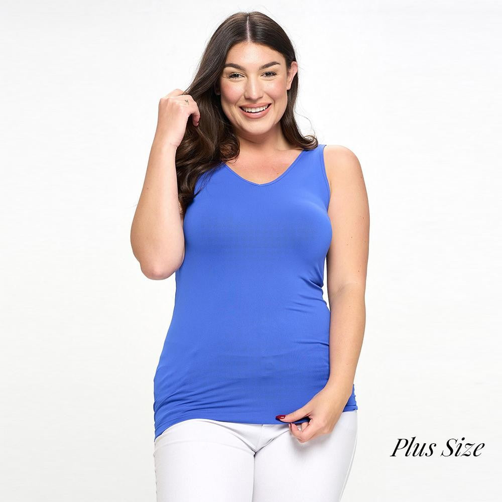 Plus Size Yelete V or U Neckline Reversible Seamless Tank - 40 Color Options!