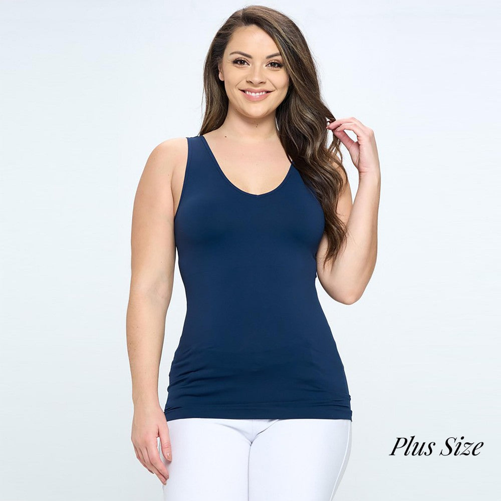 Plus Size Yelete V or U Neckline Reversible Seamless Tank - 40 Color Options!