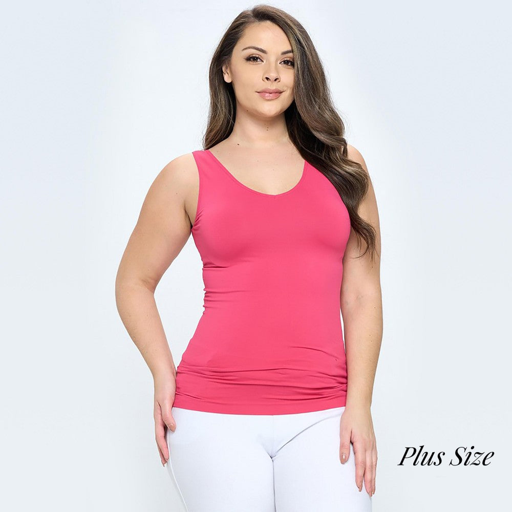 Plus Size Yelete V or U Neckline Reversible Seamless Tank - 40 Color Options!