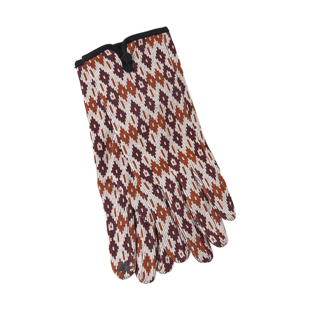 Multi-Tone Diamond Printed Gloves With Side Button Detail