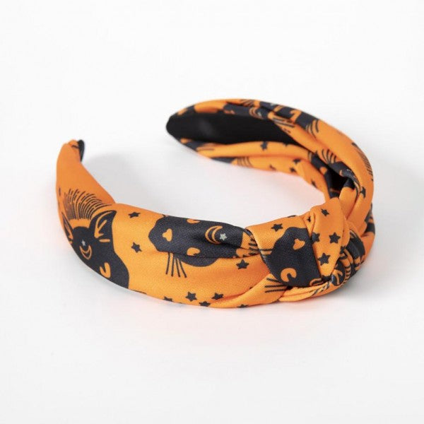 Black Cat Halloween Top Knot Headband