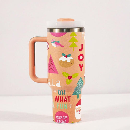 Christmas Theme Printed 40oz Double Wall Stainless Steel Vacuum Tumbler With Handle