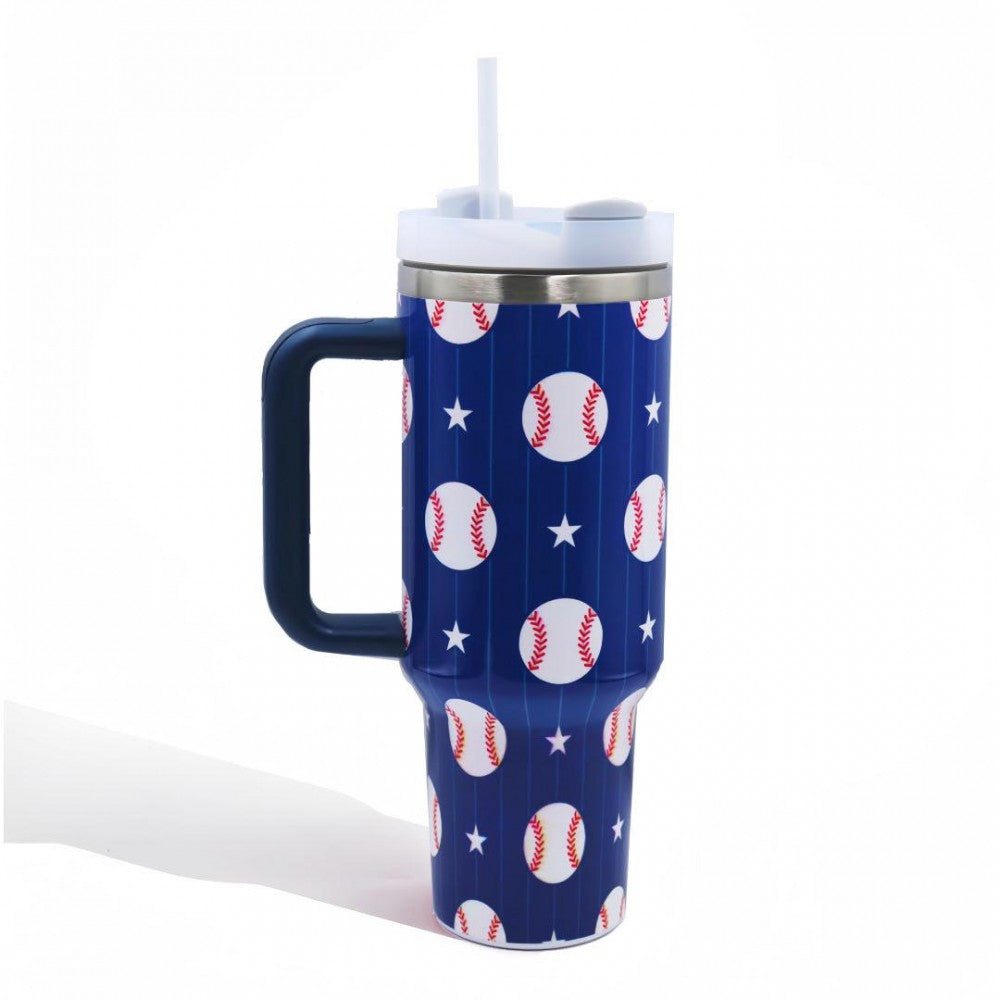 Americana Baseball Printed 40oz Double Wall Stainless Steel Vacuum Tumbler With Handle