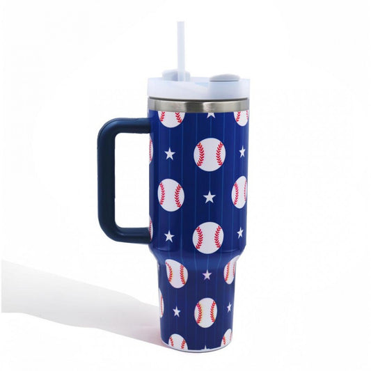 Americana Baseball Printed 40oz Double Wall Stainless Steel Vacuum Tumbler With Handle