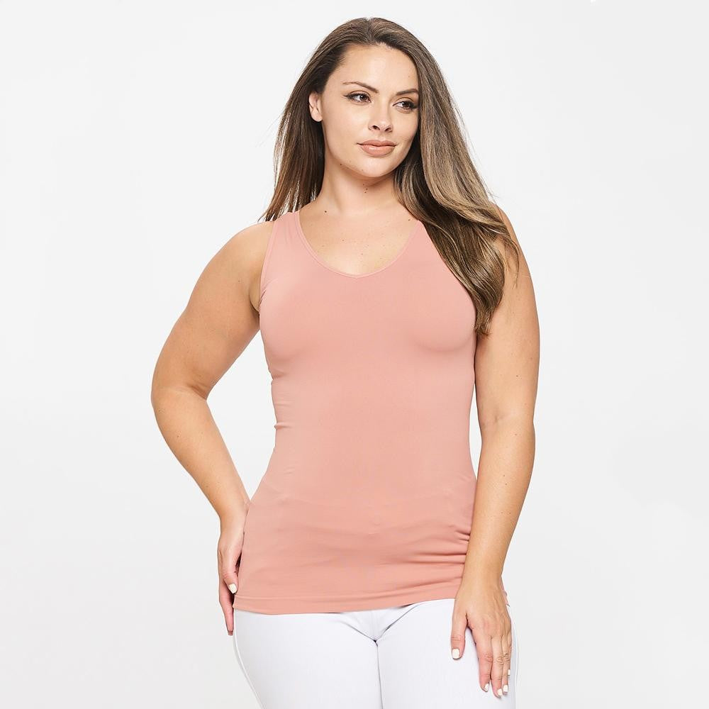 Plus Size Yelete V or U Neckline Reversible Seamless Tank - 40 Color Options!