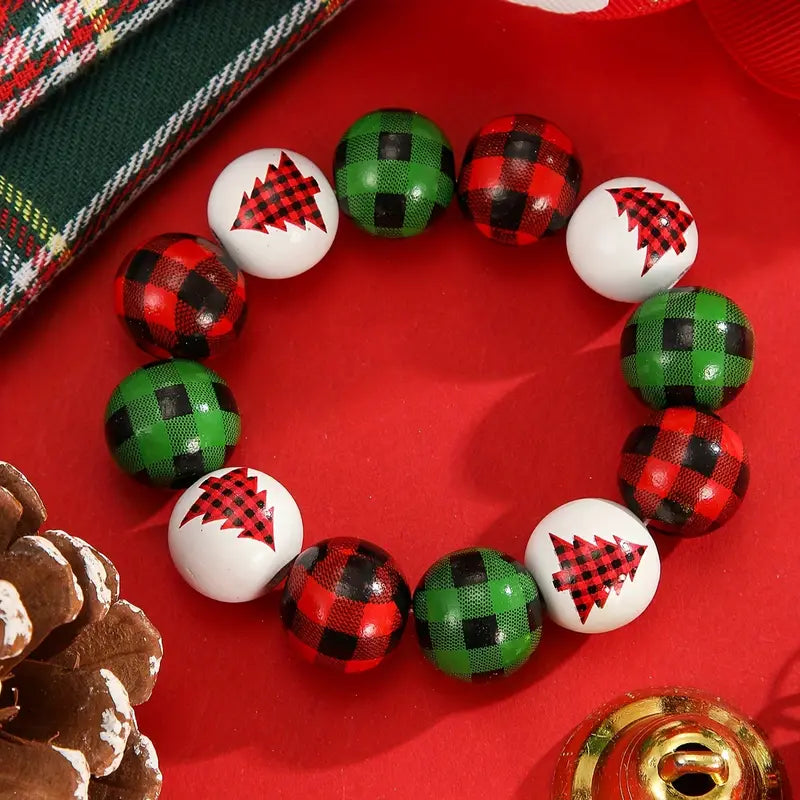 Wood Plaid Trees Beaded Bracelet