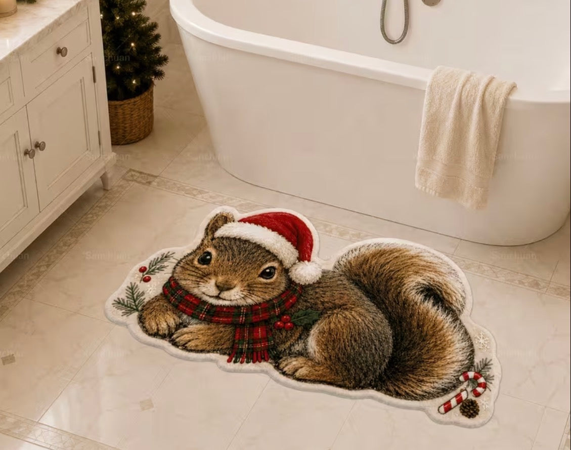 Preorder Christmas Squirrel Shaped Bath/Bedroom/Kitchen Rug