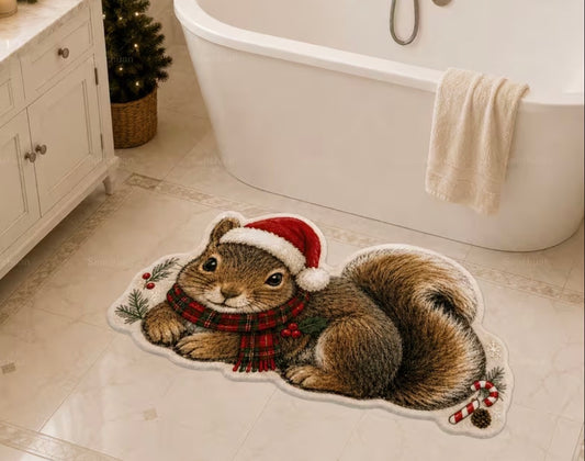 Preorder Christmas Squirrel Shaped Bath/Bedroom/Kitchen Rug