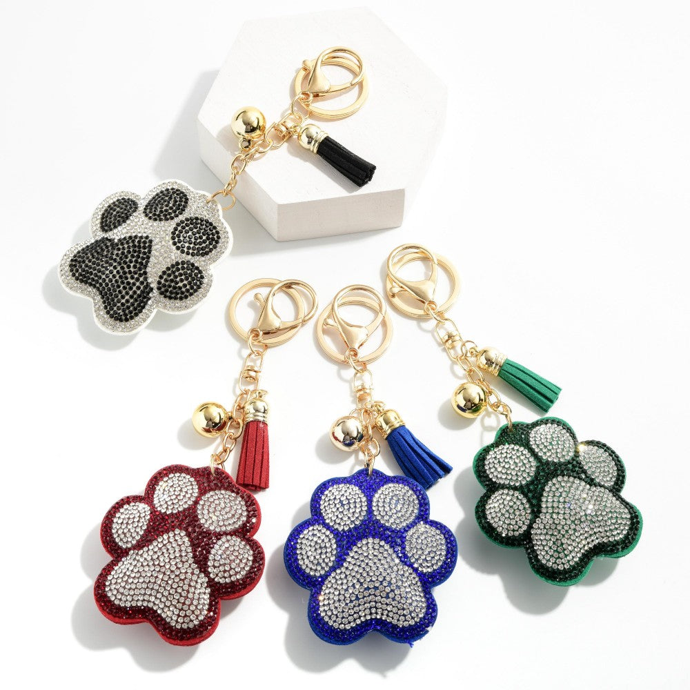Rhinestone Paw Print Keychain.