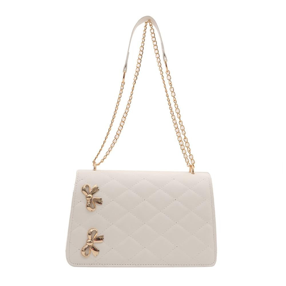Vegan Leather Quilted Cross Body Tote Bag Featuring Metal Bow Details - 2 Color Options!