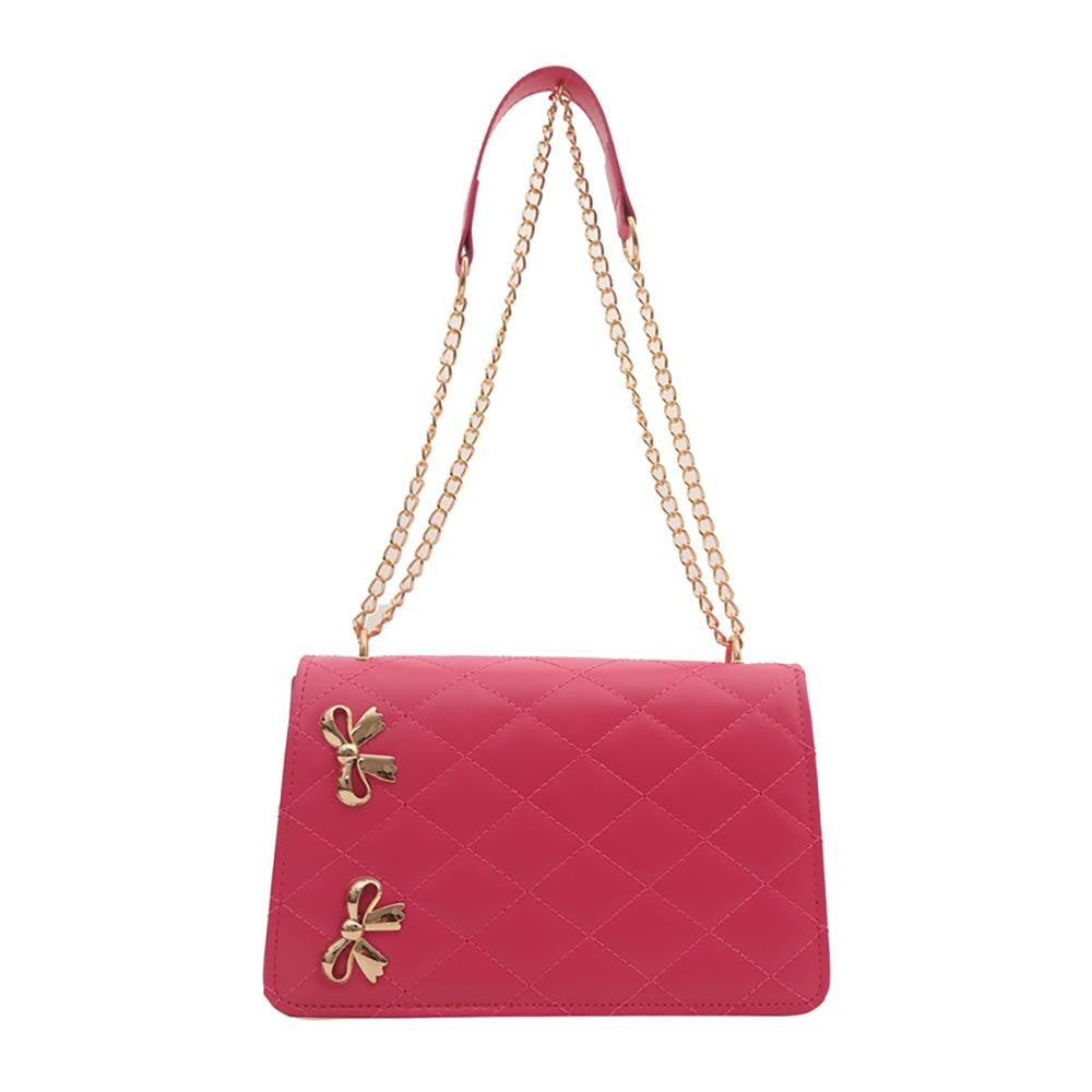 Vegan Leather Quilted Cross Body Tote Bag Featuring Metal Bow Details - 2 Color Options!