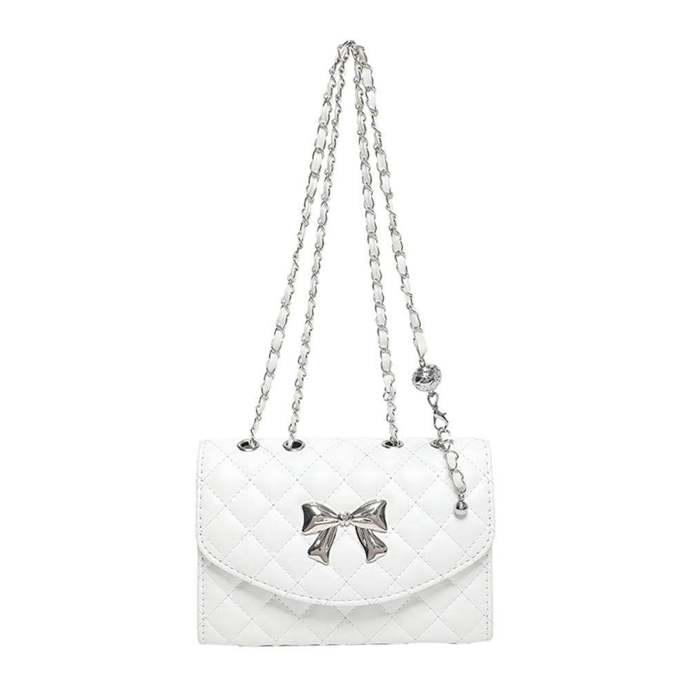 Vegan Leather Quilted Cross Body Tote Bag Featuring Metal Bow Detail - 2 Color Options!