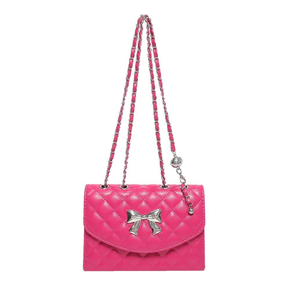 Vegan Leather Quilted Cross Body Tote Bag Featuring Metal Bow Detail - 2 Color Options!