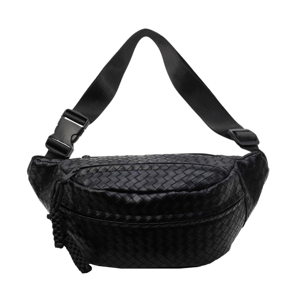 Woven Vegan Leather Cross Body Bag With Adjustable Buckle Strap - 3 Color Options!