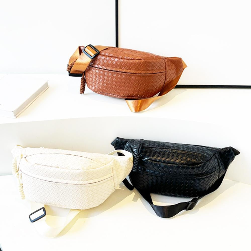 Woven Vegan Leather Cross Body Bag With Adjustable Buckle Strap - 3 Color Options!