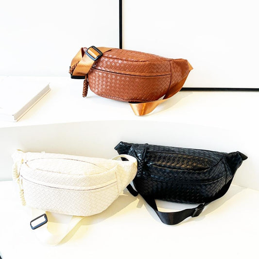Woven Vegan Leather Cross Body Bag With Adjustable Buckle Strap - 3 Color Options!