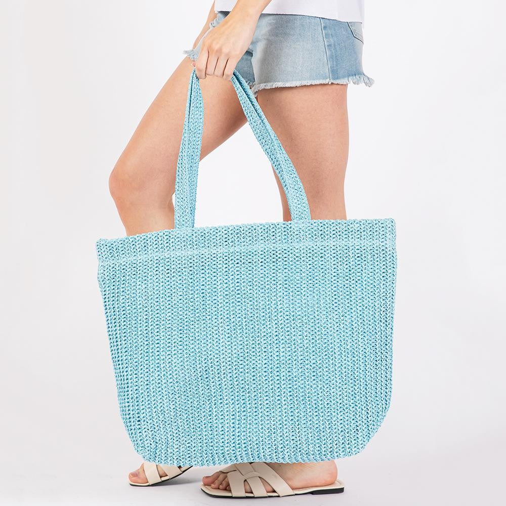 Blue Woven Straw Tote Bag