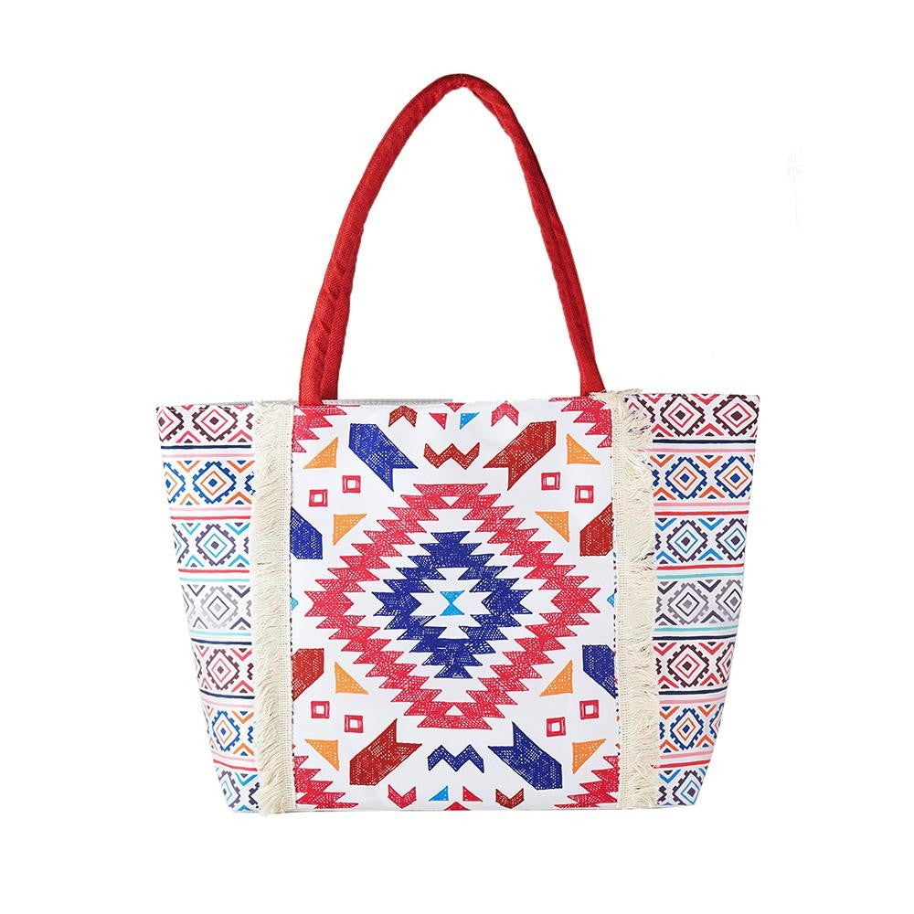 Aztec Canvas Tote Bag With Fringe Detail