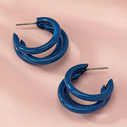 Blue Triple Hoop Earrings