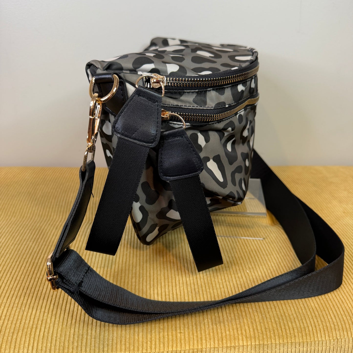 The Roni Nylon Crossbody - Animal Print Grey