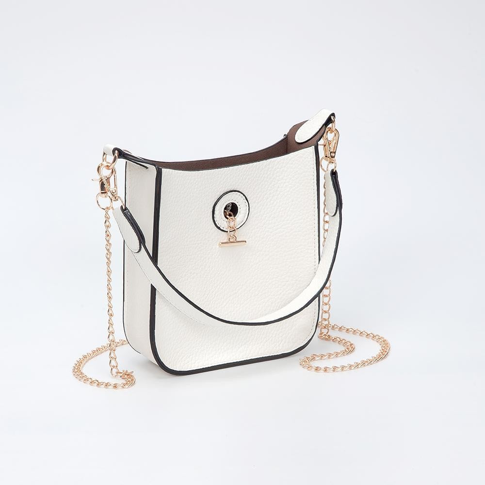 Vegan Leather Rectangular Tote Bag With Toggle Clasp