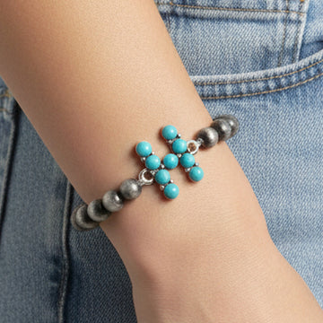 DOORBUSTER Squash Blossom Initial Bracelet - Turquoise & Silver