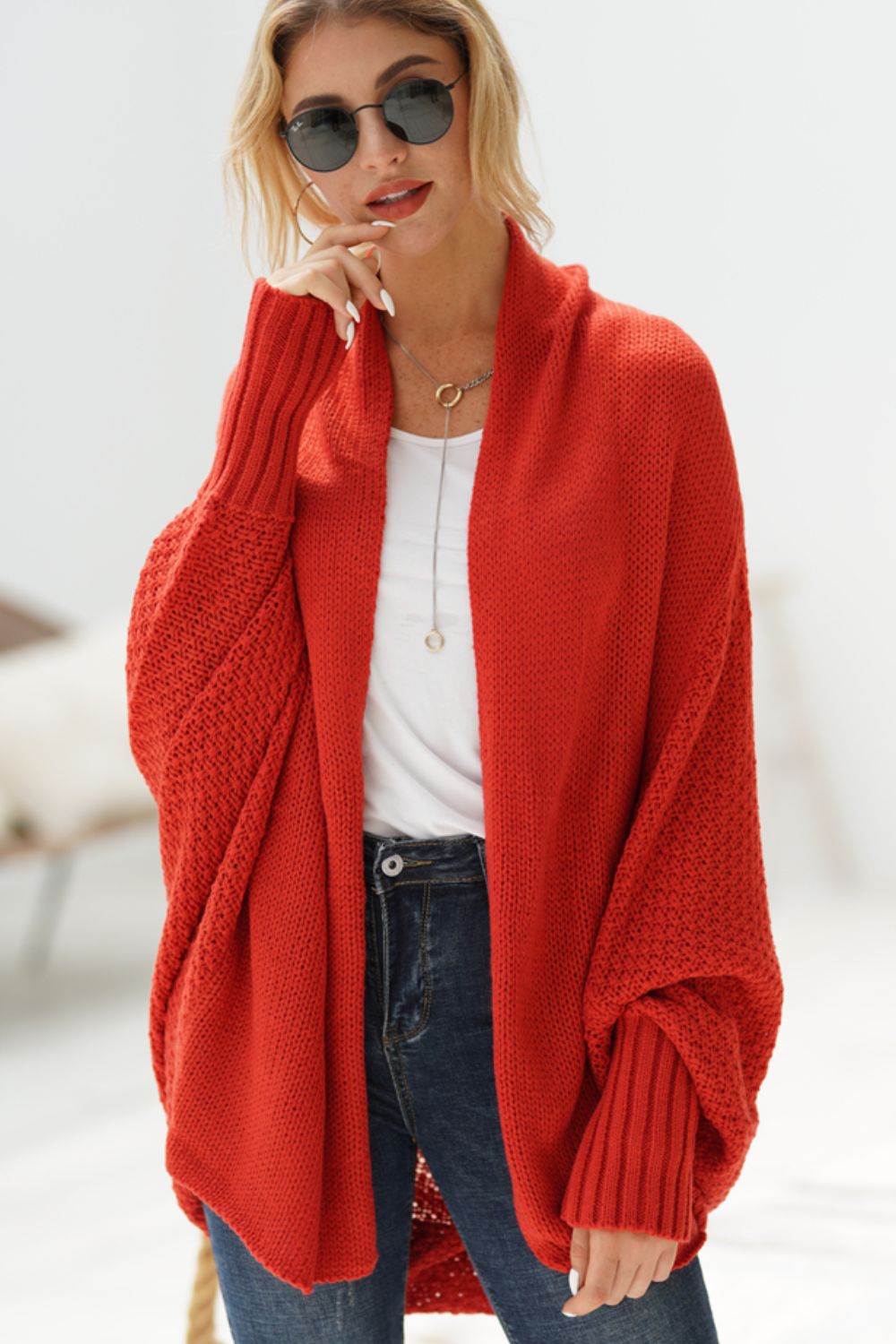 Open Front Batwing Sleeve Cardigan