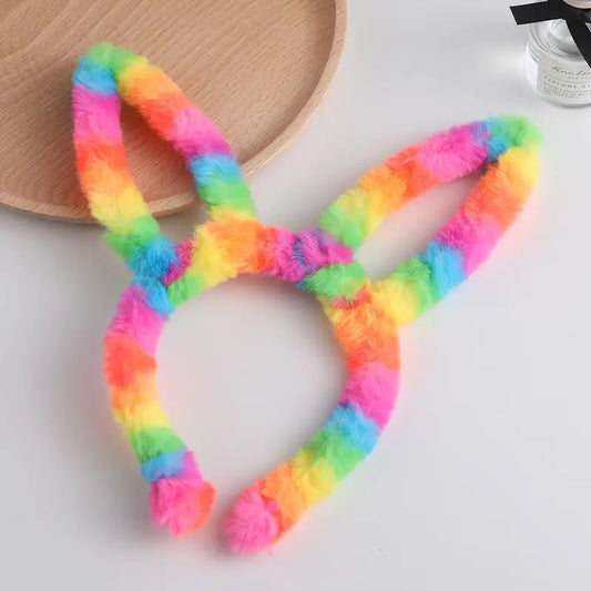 Rainbow Fuzzy Bunny Ears Headband