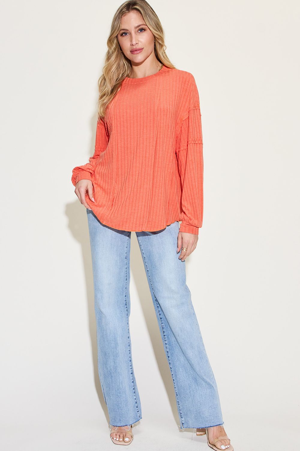 8 Colors! Basic Bae Full Size Ribbed Round Neck Long Sleeve T-Shirt