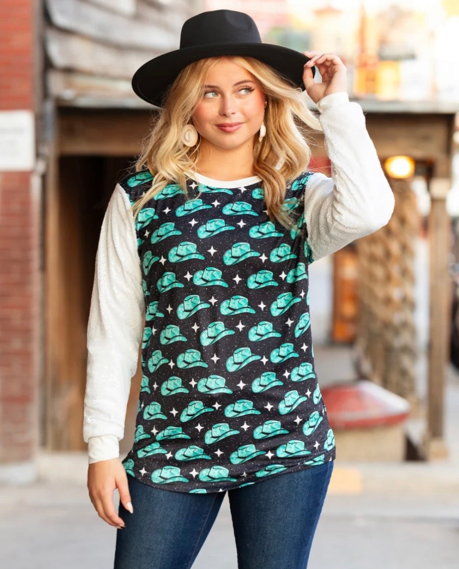 Sunshine & Rodeo Western Print & Sequin Top
