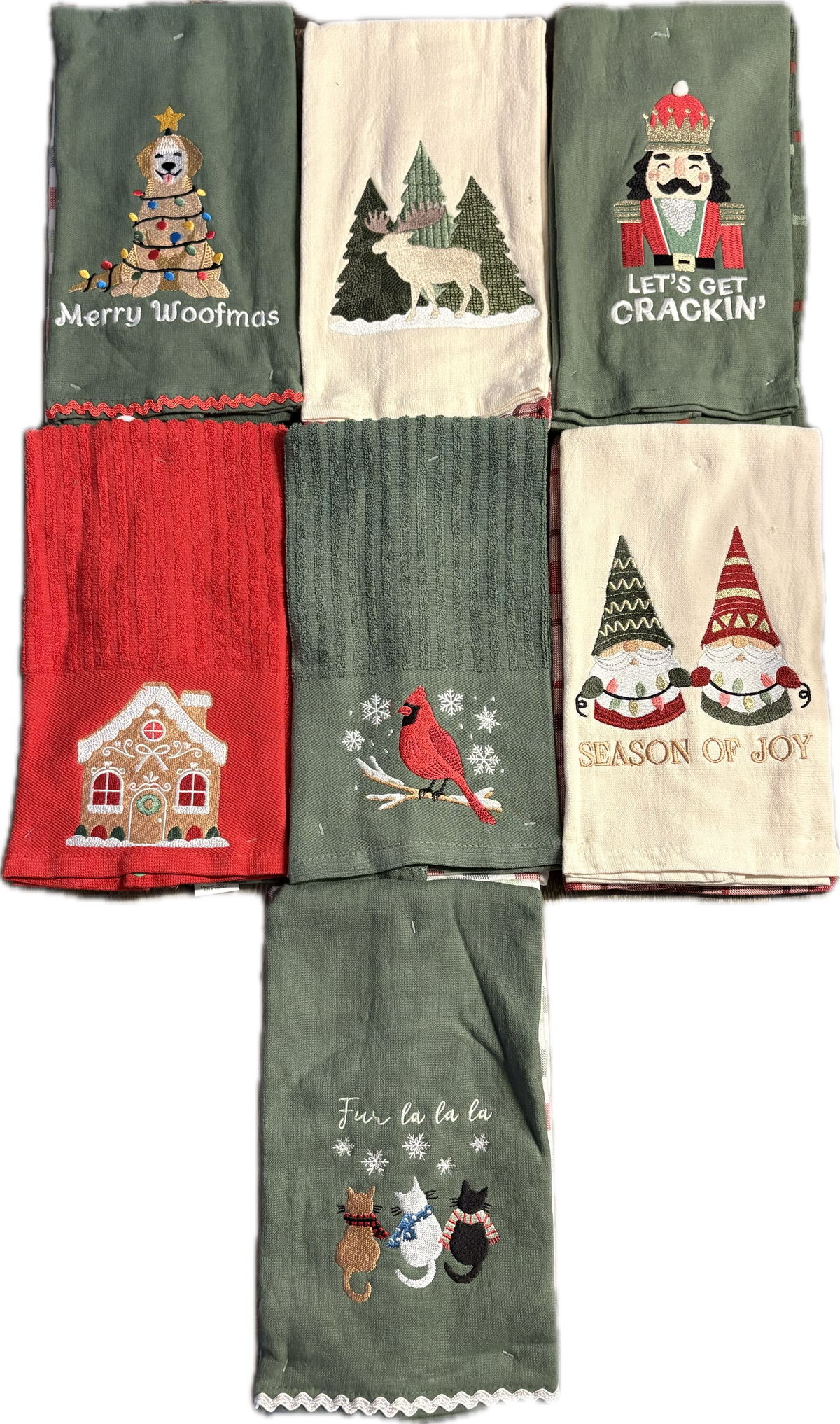 Embroidered Christmas Dish Towel - Sets of 2