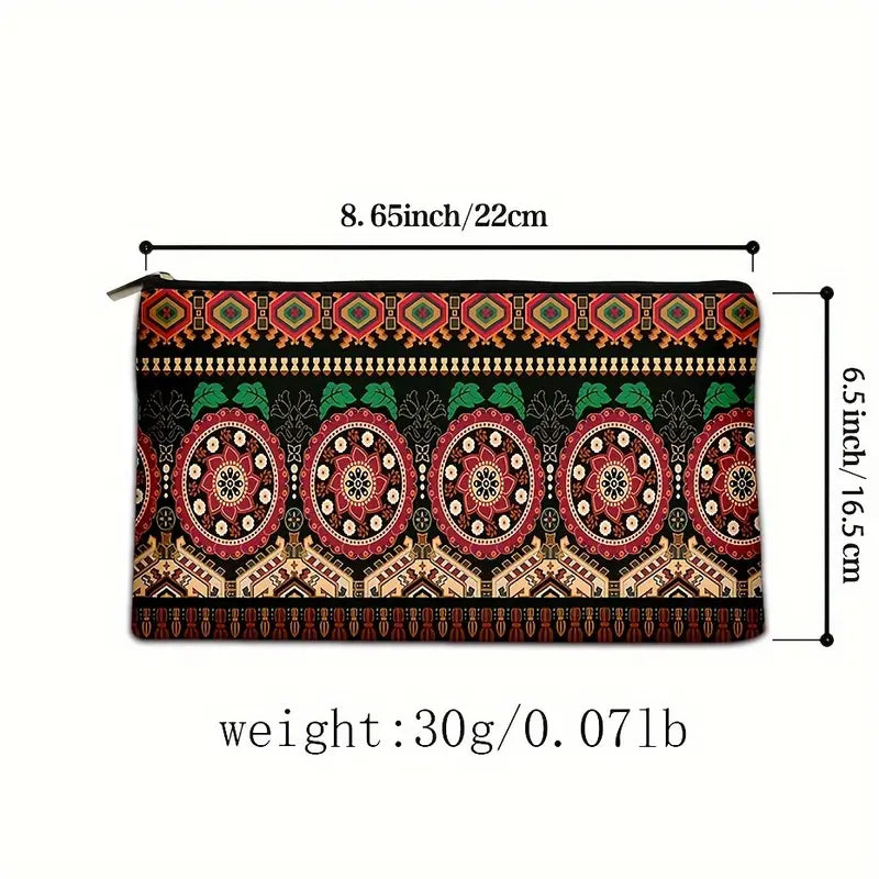 Red Aztec Floral Makeup Pouch