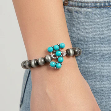 DOORBUSTER Squash Blossom Initial Bracelet - Turquoise & Silver