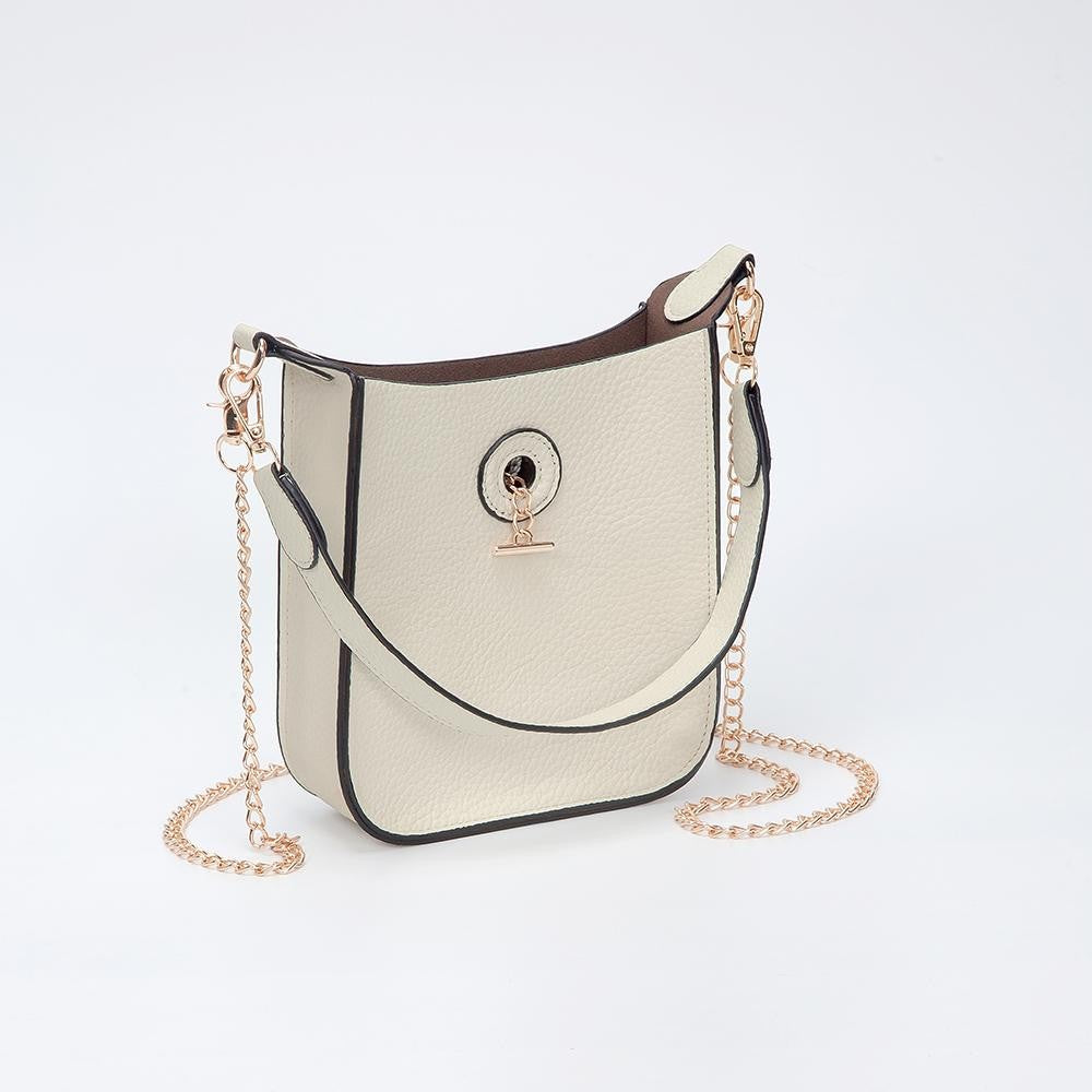 Vegan Leather Rectangular Tote Bag With Toggle Clasp