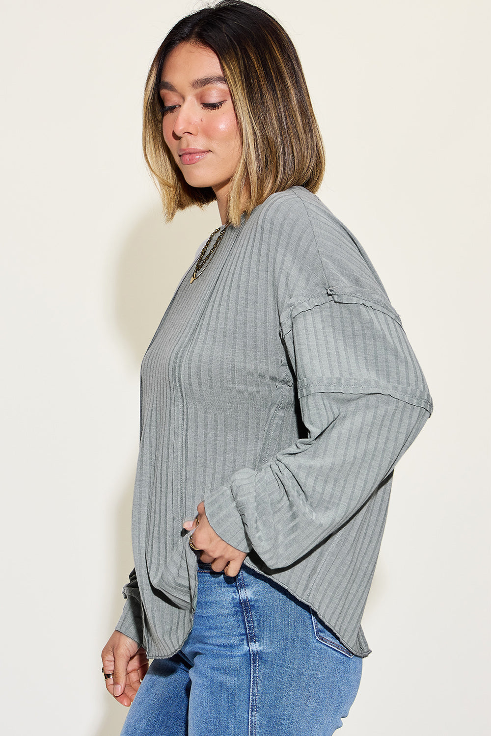 8 Colors! Basic Bae Full Size Ribbed Round Neck Long Sleeve T-Shirt