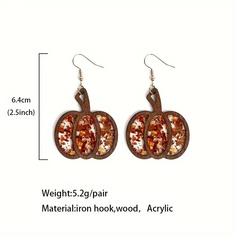 Glitter Wood Pumpkin Earrings