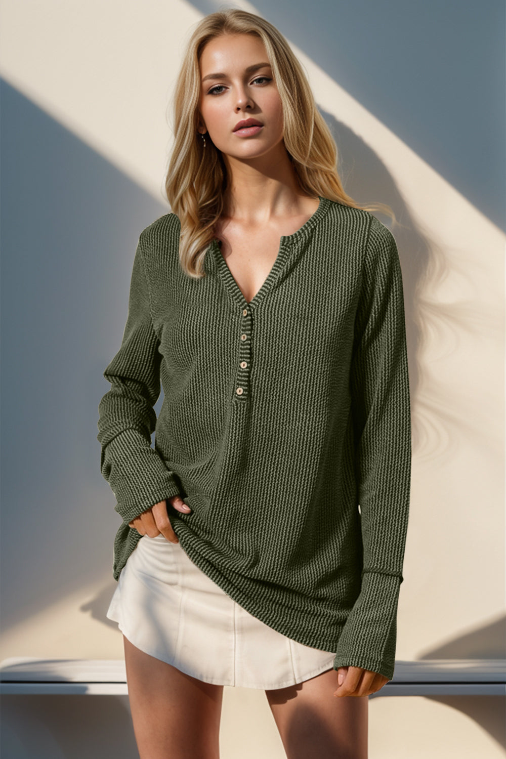 DOORBUSTER Double Take Full Size Notched Thumbhole Long Sleeve T-Shirt