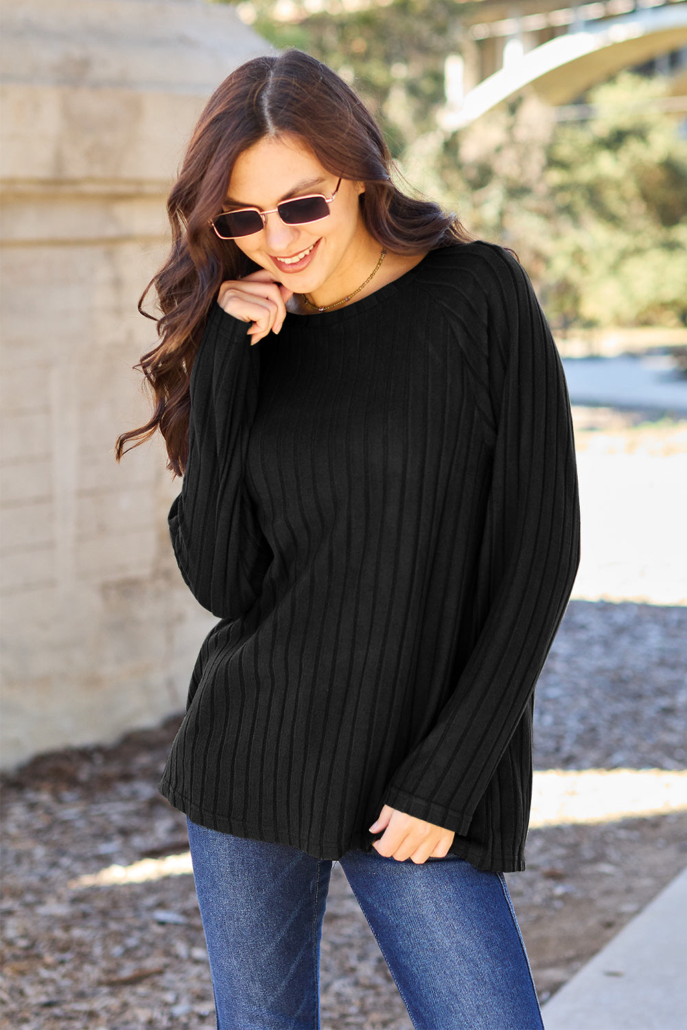 BF Doorbuster! 5 Colors! Basic Bae Full Size Ribbed Round Neck Long Sleeve Knit Top