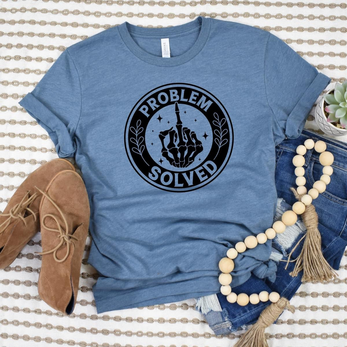 Problem Solved Skeleton Middle Finger CUSTOM Graphic Tee