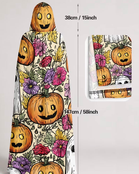 Spooky Hooded Sketched Pumpkin Cape