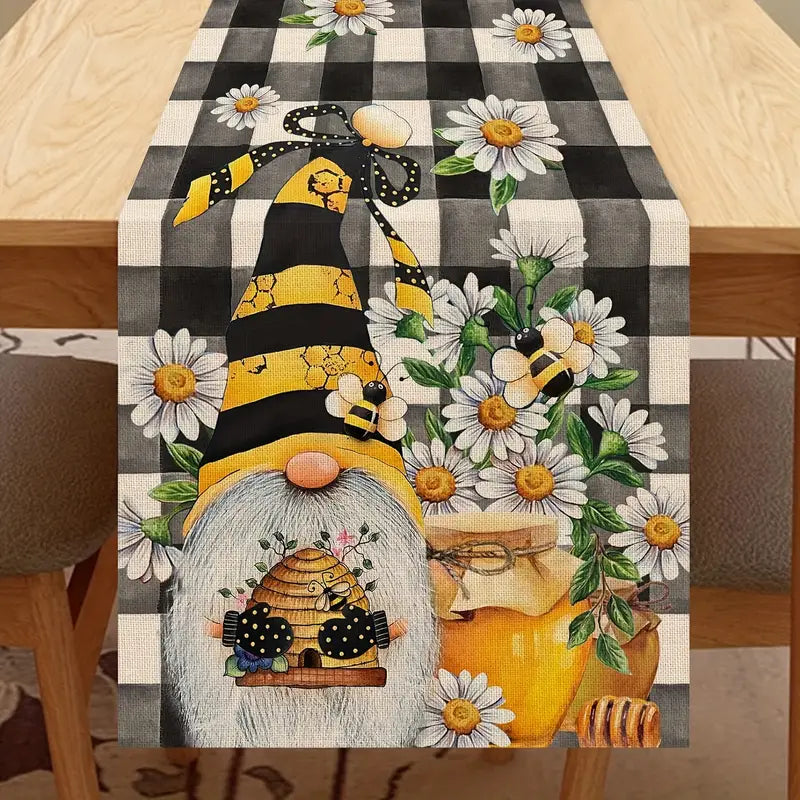 Bee Gnome Plaid Tabel Runner