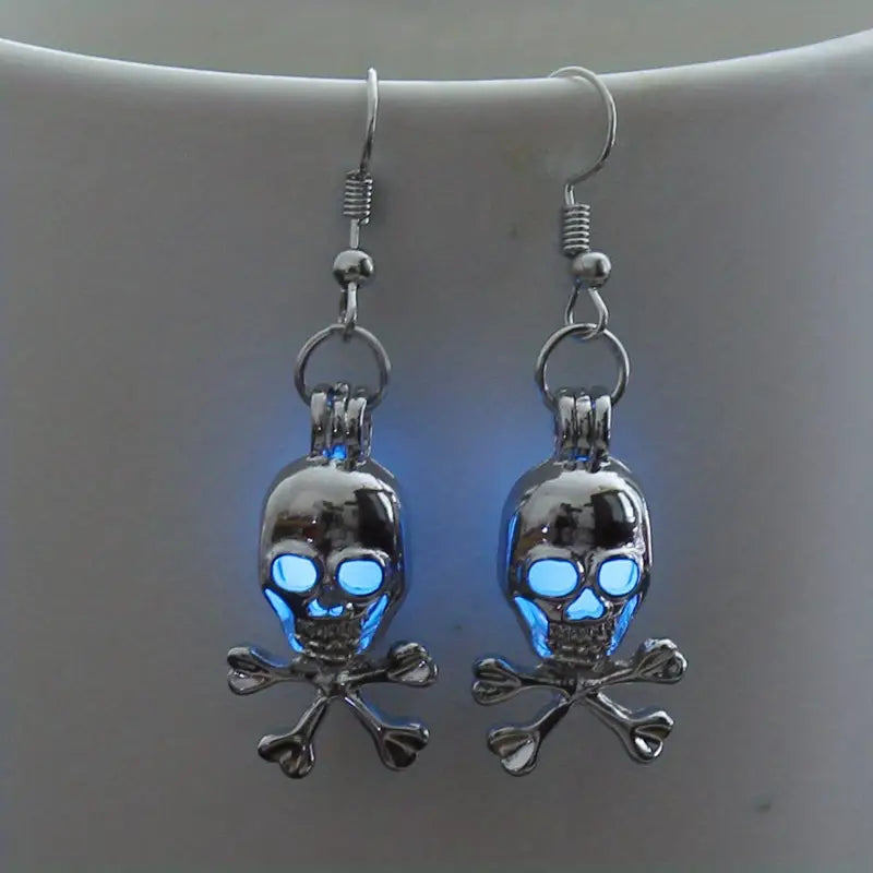 Mystery Color Luminous Skull Cross Bones Earrings